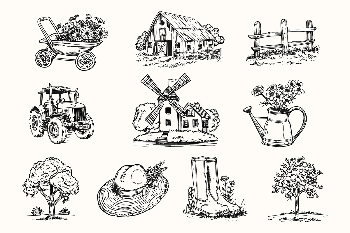 Farm life illustration set, an Object Graphic by NatalieArtShop (Photo 2 of 10)