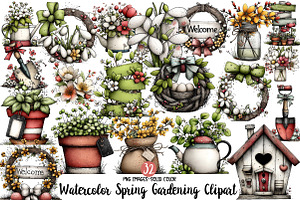 Watercolor Spring Gardening Clipart, an Illustration by Designworld