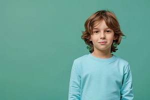 Attractive child boy in sweatshirt on green background, a Beauty & Fashion Photo by AlyaAnd