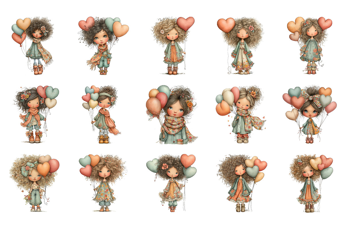 Quirky Valentine Day Girl Clipart, an Illustration by SinaCreation (Photo 2 of 11)