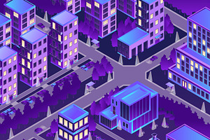 Isometric Urban Night Illustration