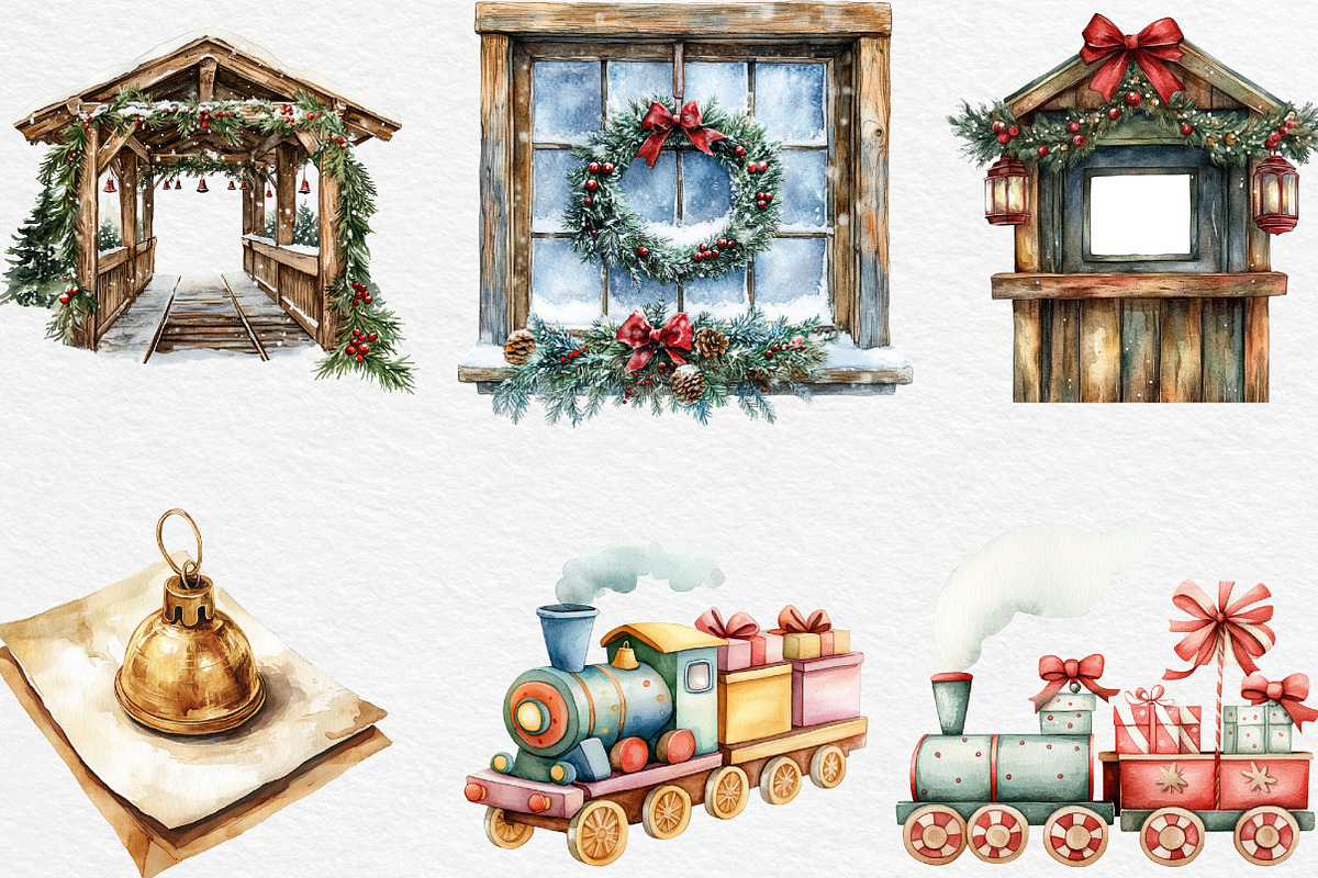 Christmas Train Station Clipart, an Illustration by Black Bird Studio (Photo 5 of 6)