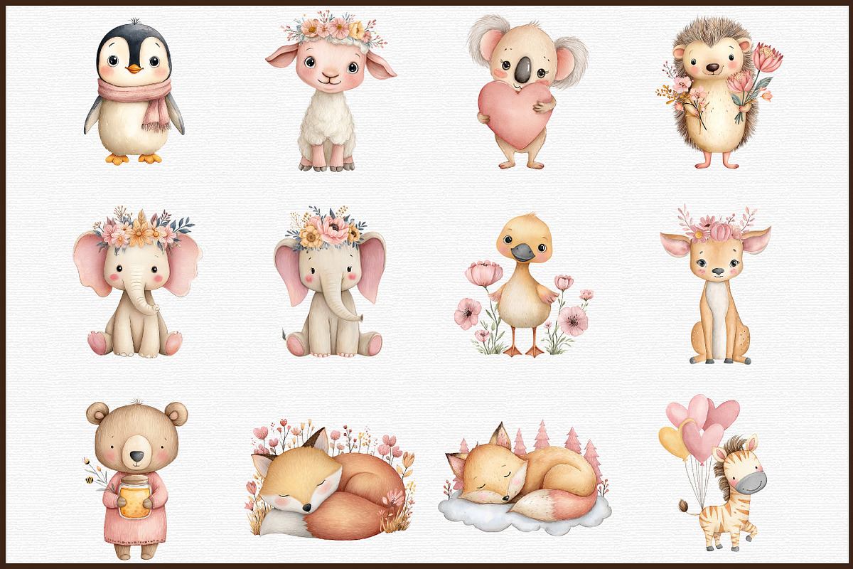 Watercolor Cute Animals Clipart, an Illustration by Sublimation Artist (Photo 3 of 6)
