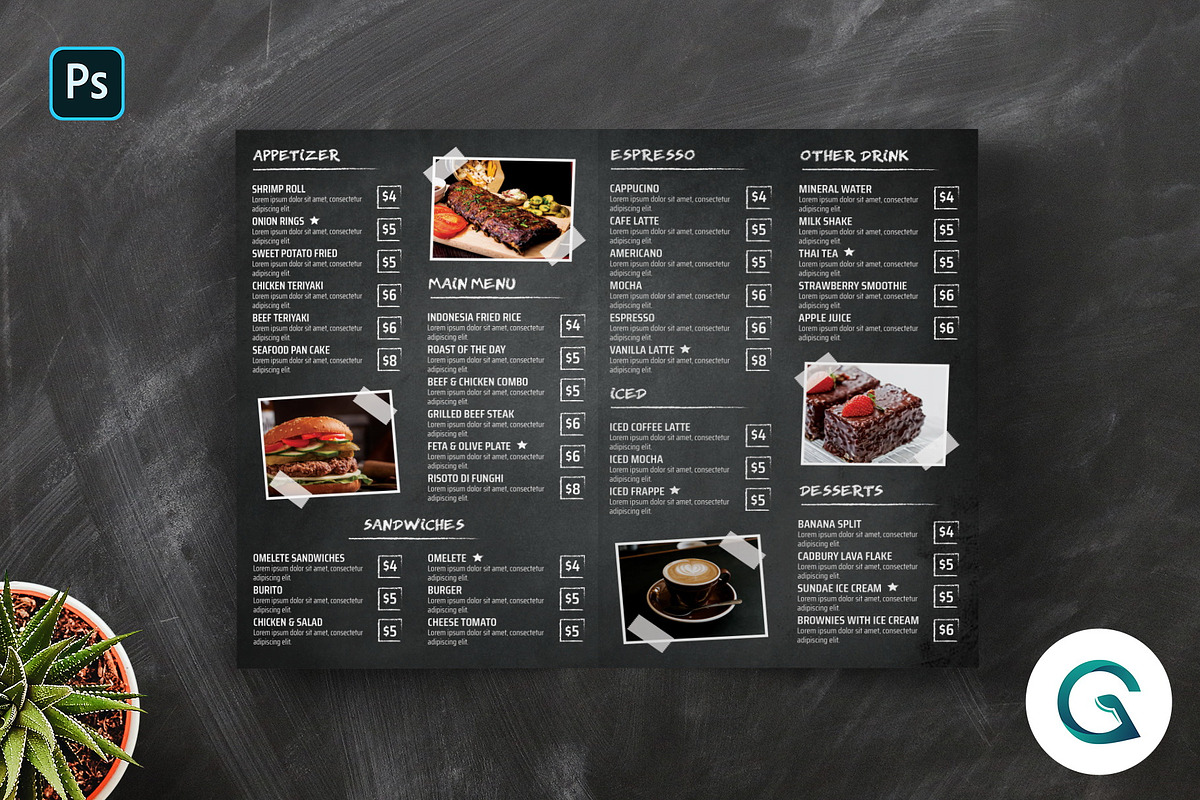Bifold Blackboard Menu Template, a Brochure Template by Geelator Studio (Photo 3 of 3)