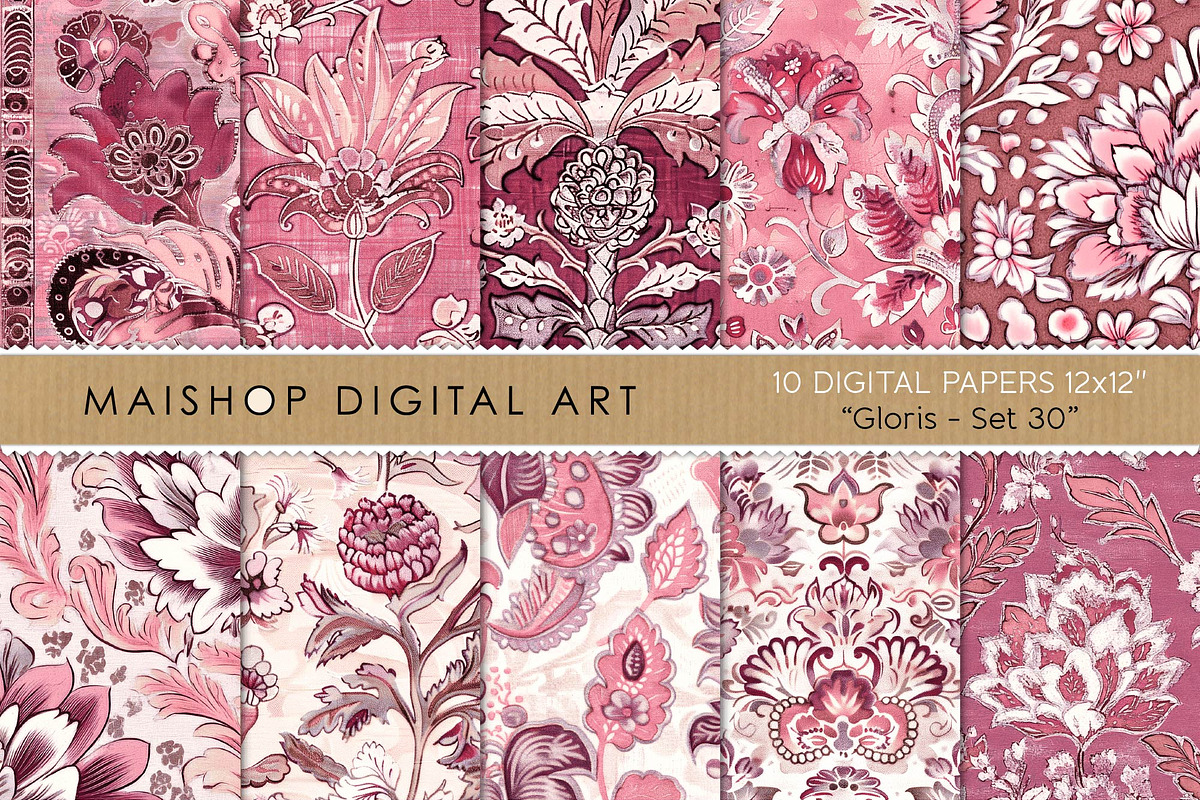 Burgundy Floral Seamless Patterns, a Pattern Graphic by Maishop (Photo 1 of 8)