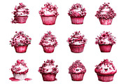 Whimsical spring cupcake clipart, an Illustration by SinaCreation (Thumbnail 2 of 11)