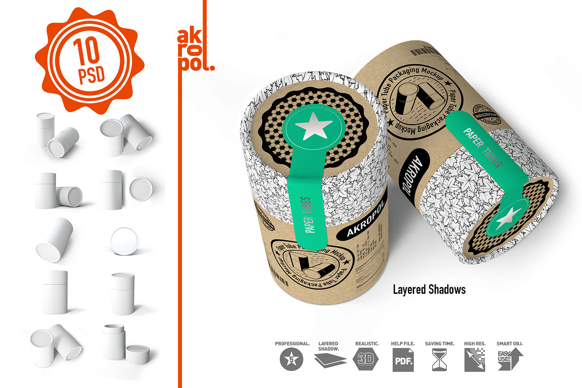 Paper tubes (big) Mock up, a Packaging Mockup by akropol (Photo 4 of 10)