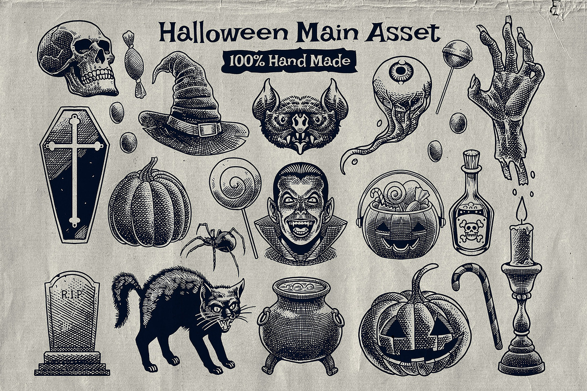Halloween Hand-Drawn Illustration, an Object Graphic by bazzier_graphik (Photo 2 of 9)