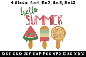 Hello Summer Embroidery Design, an Illustration by Pixels.Craft