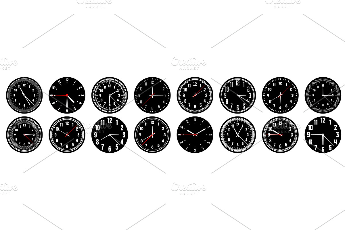 Mechanical clock faces with hands, an Object Illustration by 32pixels