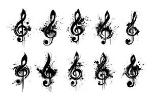 Black treble clef with grunge, an Object Illustration by Stock-Smart-Start