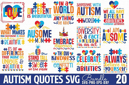 Autism Quotes Svg Bundle, an Object Graphic by Design's Dark