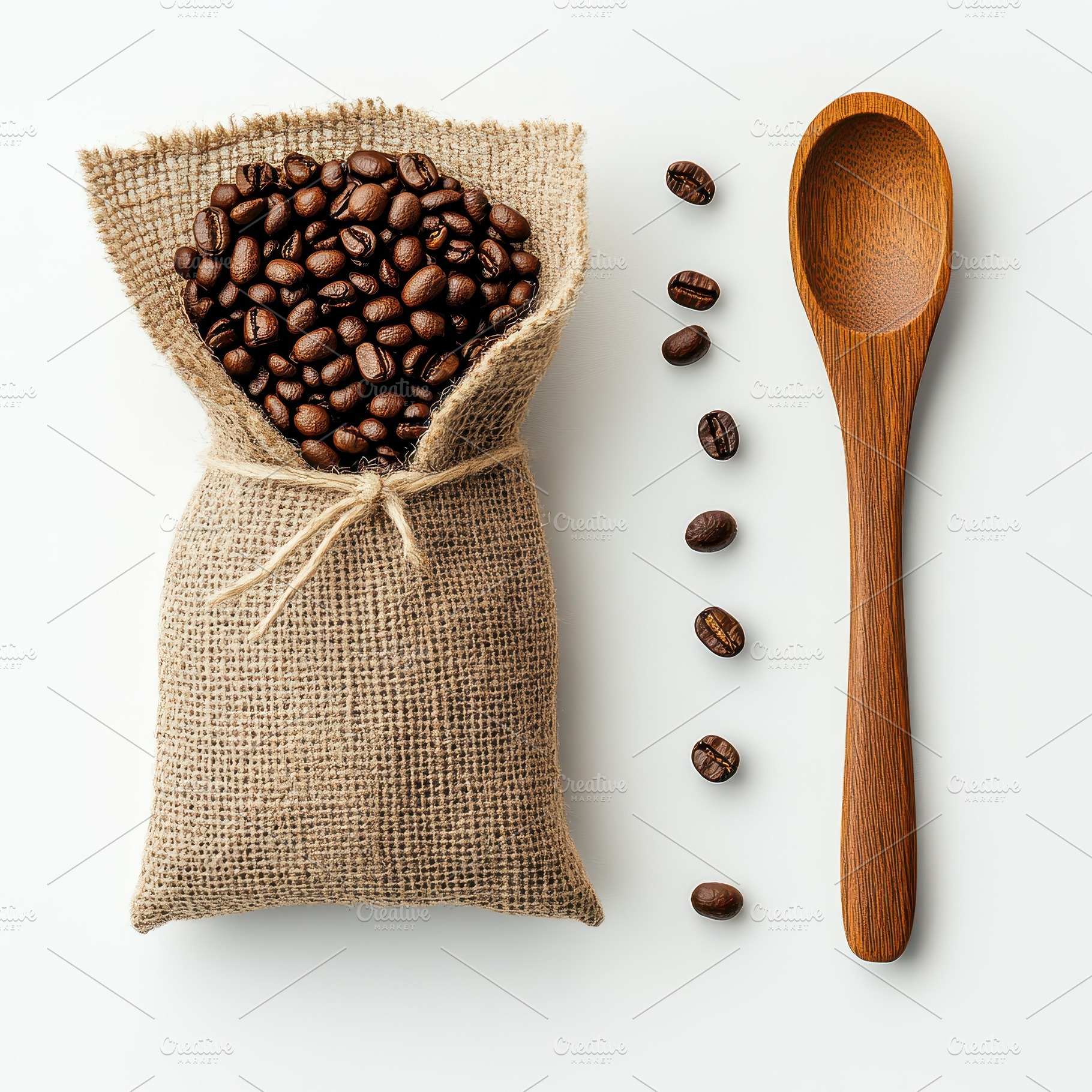 Coffee beans burlap sack wooden spoo, a Food & Drink Photo by Pixeness Studio