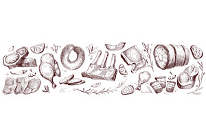 Raw meat piece sketch collection, a Food Illustration by art PVP - market