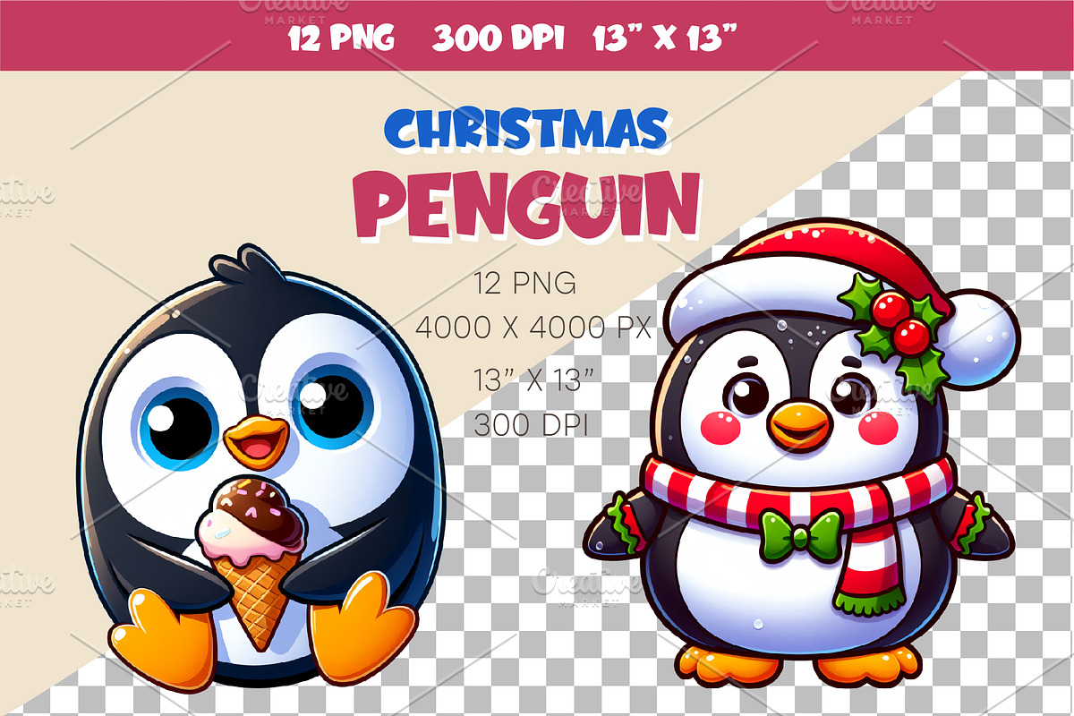 Christmas penguin. Clipart, PNG., an Animal Illustration by KENO Mascots (Photo 2 of 8)