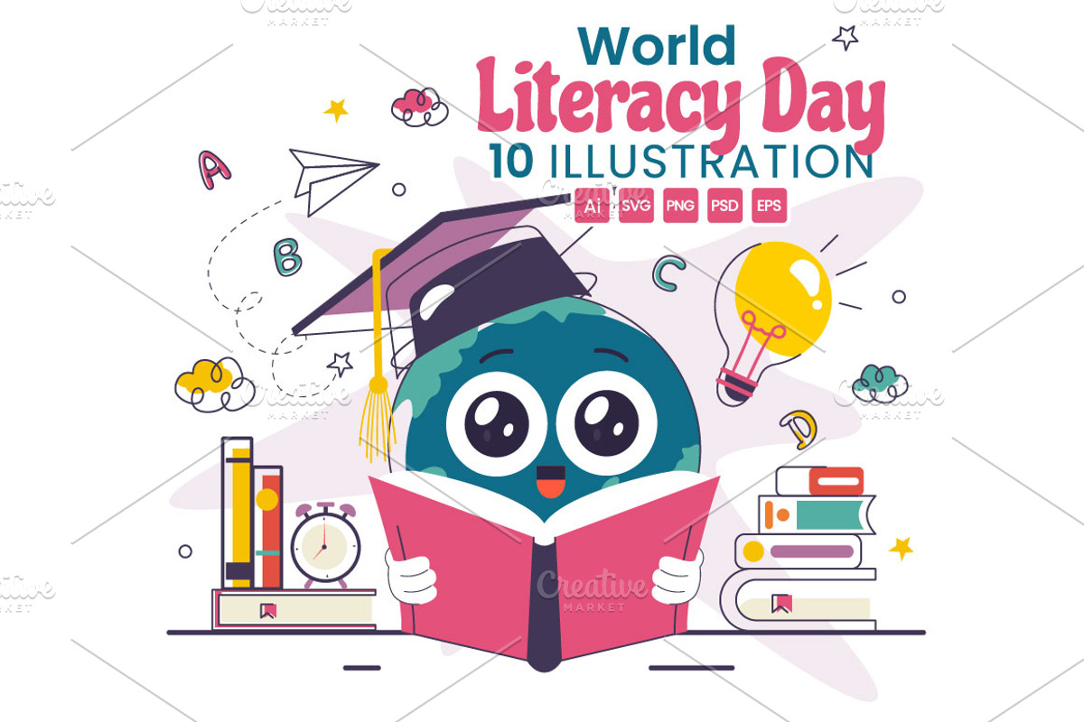 10 World Literacy Day Illustration, an Education Illustration by denayunebgt (Photo 1 of 4)