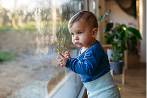 Little toddler is looking out the, a Person Photo by HalfPoint