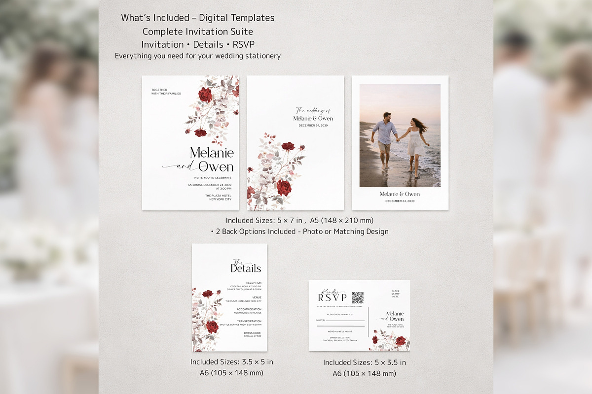 Burgundy Rose Invitation Suite bd013, an Invitation Template by TyphoonStudio (Photo 2 of 10)
