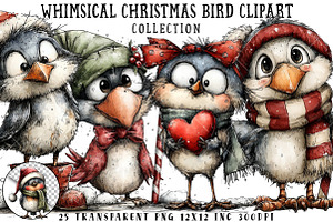 Whimsical Christmas Bird Clipart, an Illustration by OK Design