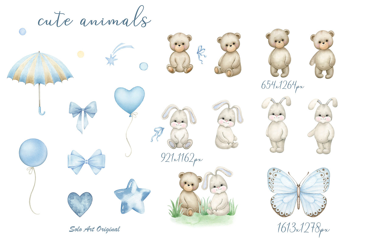 Rainbow Teddy bear Baby boy shower, an Animal Illustration by Solo Art Original (Photo 2 of 9)