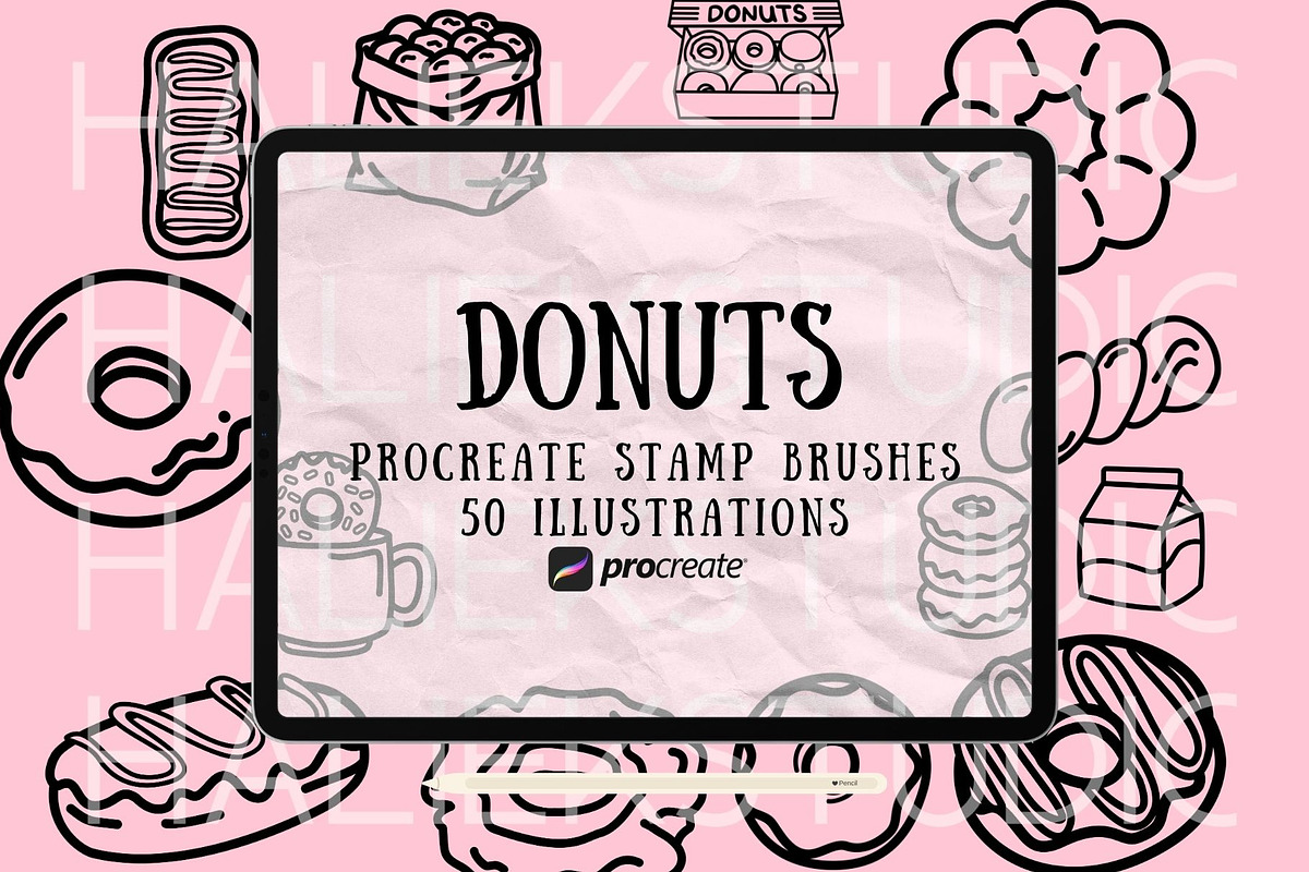Donut Procreate Stamp Brush Set, a Brush Add-On by HalieKStudio (Photo 1 of 12)