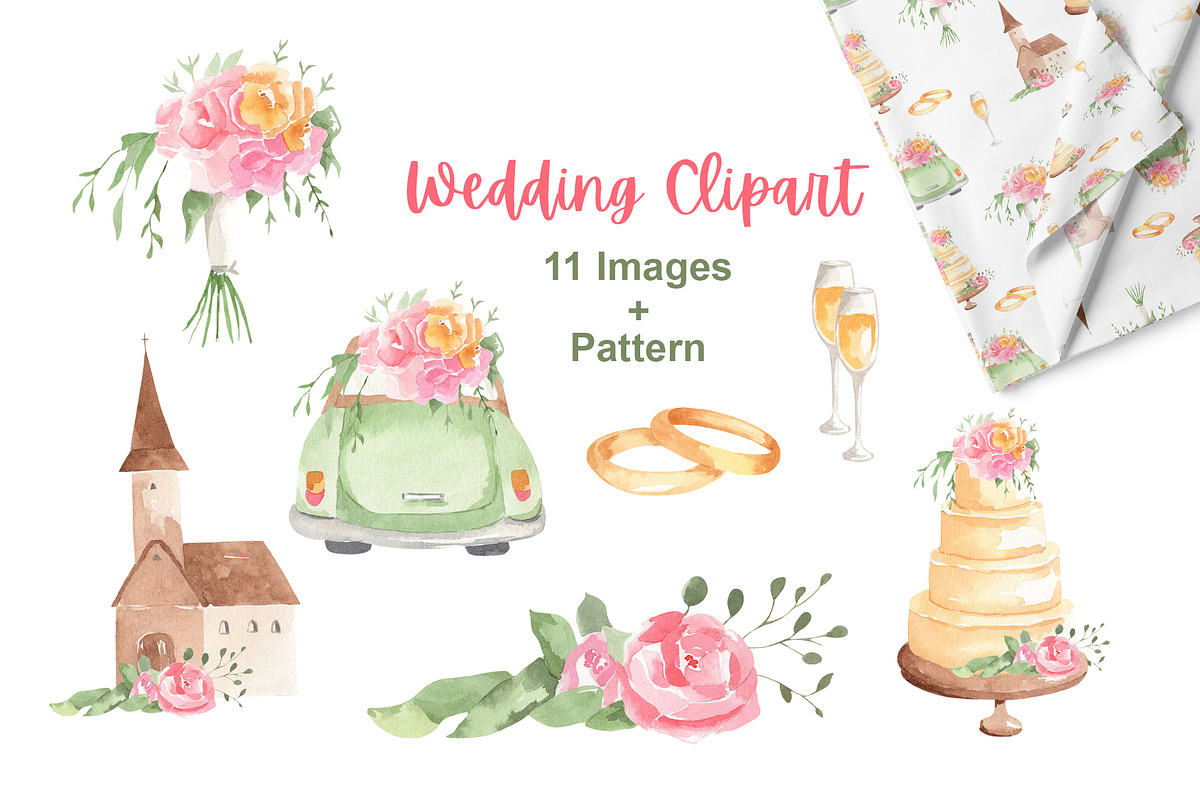 Watercolor Wedding Clipart, a Decorative Illustration by natalisart (Photo 1 of 4)