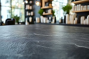 Stylish black textured countertop in a modern retail space with elegant decor., a Background Photo by ImageMir
