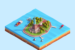 Cartoon Low Poly USA Landmarks Pack