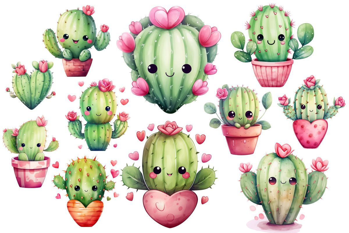 Adorable Cactus Clipart 30 PNG, an Object Illustration by Whimsy Brush Studio (Photo 4 of 6)