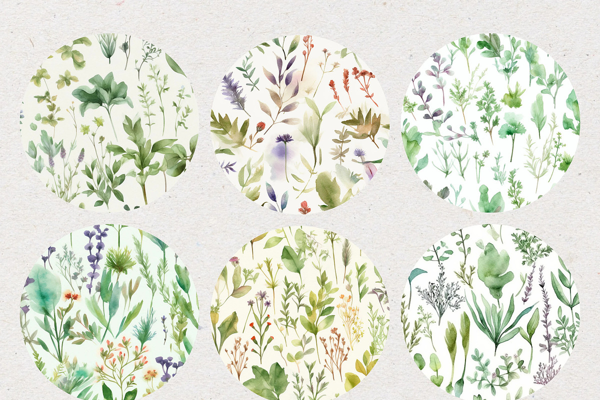 Watercolour Herb Seamless Patterns, a Pattern Graphic by Natural Planners (Photo 2 of 3)