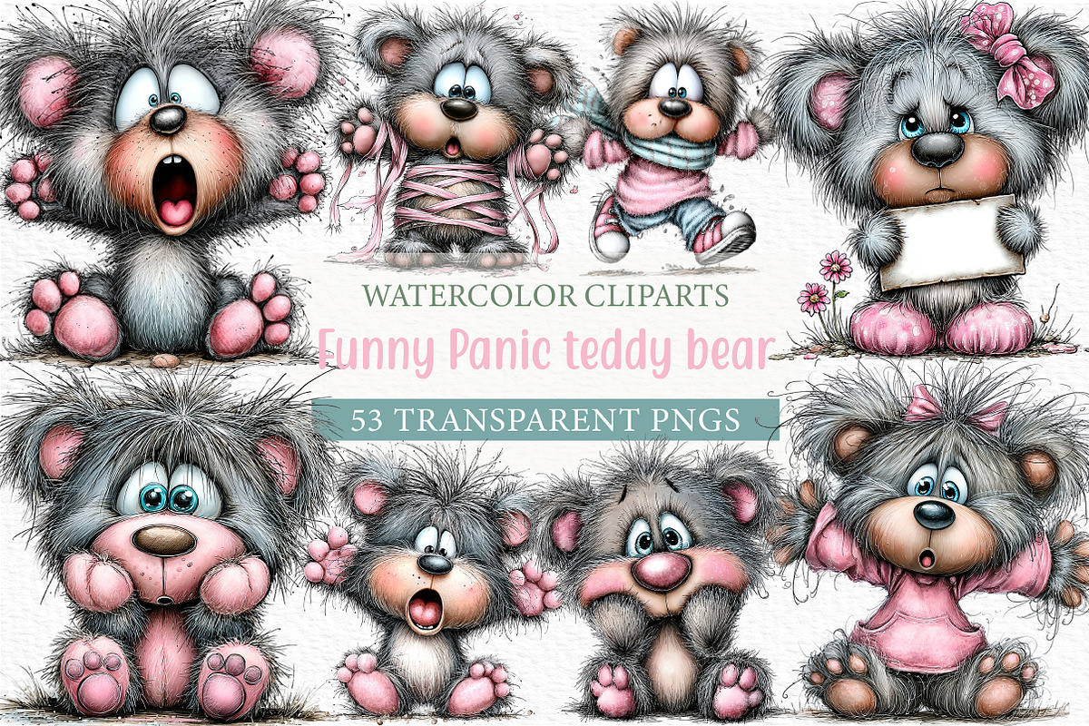 Funny Panic teddy bear Clipart, an Illustration by Craft Nest (Photo 1 of 11)