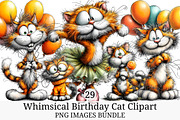 Whimsical Birthday Cat Clipart, an Illustration by Craft Nest (Thumbnail 1 of 9)