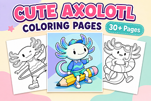 Cute Axolotl Coloring Pages for Kids, an Animal Illustration by Inkivelle Studio