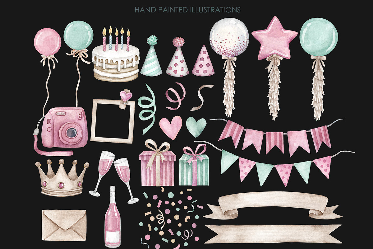 Watercolor Birthday Party Clipart, an Object Graphic by AquarelleSpace (Photo 3 of 4)