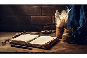 desk notebook table background ai, a Technology Photo by pikepicture