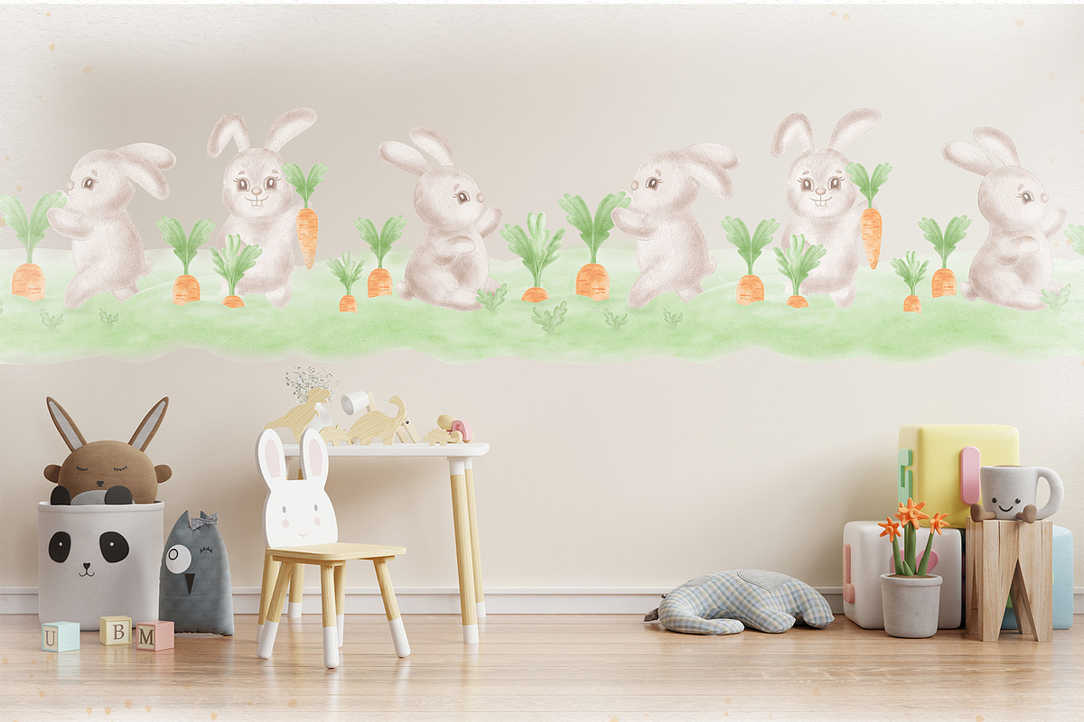 Cute bunny watercolor clipart set, an Illustration by susie-p-art (Photo 11 of 16)