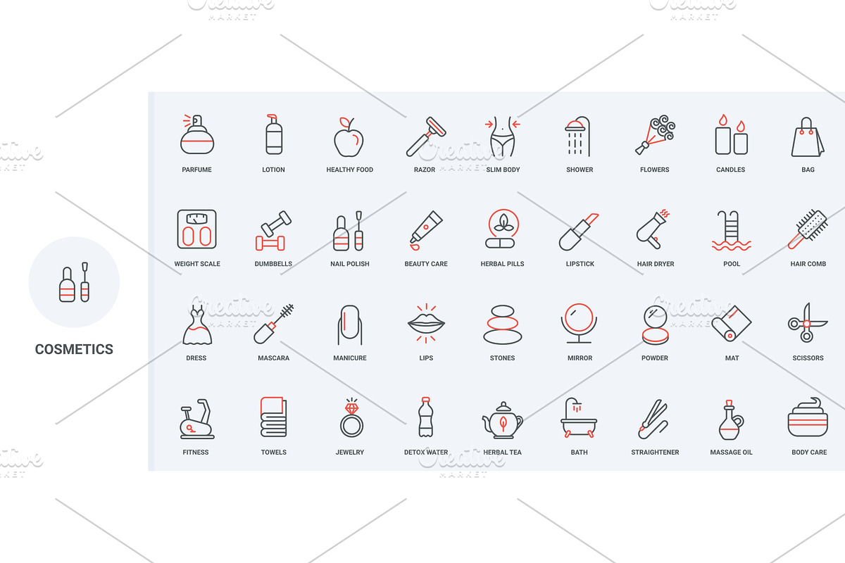 Makeup cosmetics spa skin care icons, an Object Illustration by Lemberg Vector