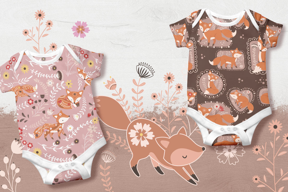 Cute Folk Fox Seamless Patterns