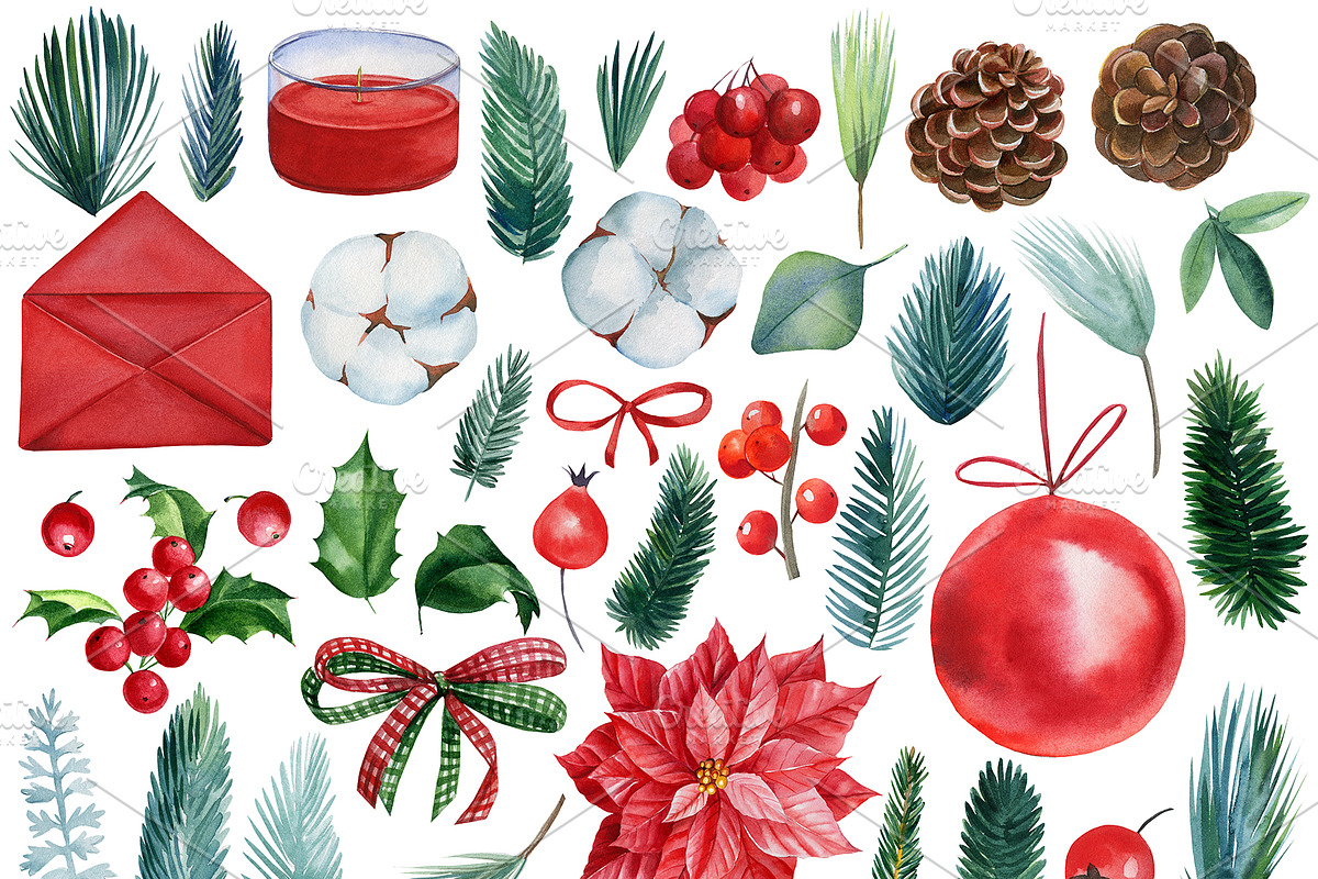 Christmas watercolor clipart, a Decorative Illustration by Hanna Hryharenka (Photo 17 of 19)