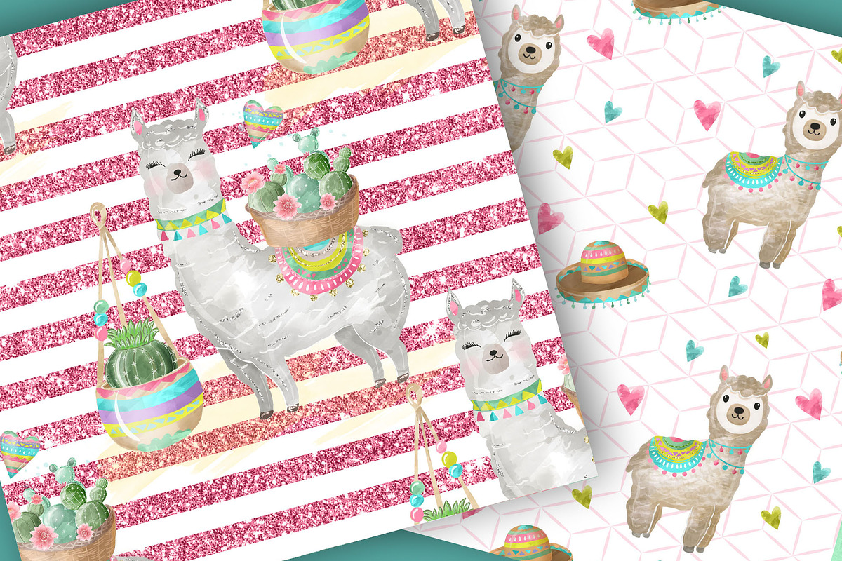 Cute Llamas digital paper pack, a Pattern Graphic by designloverstudio (Photo 7 of 7)