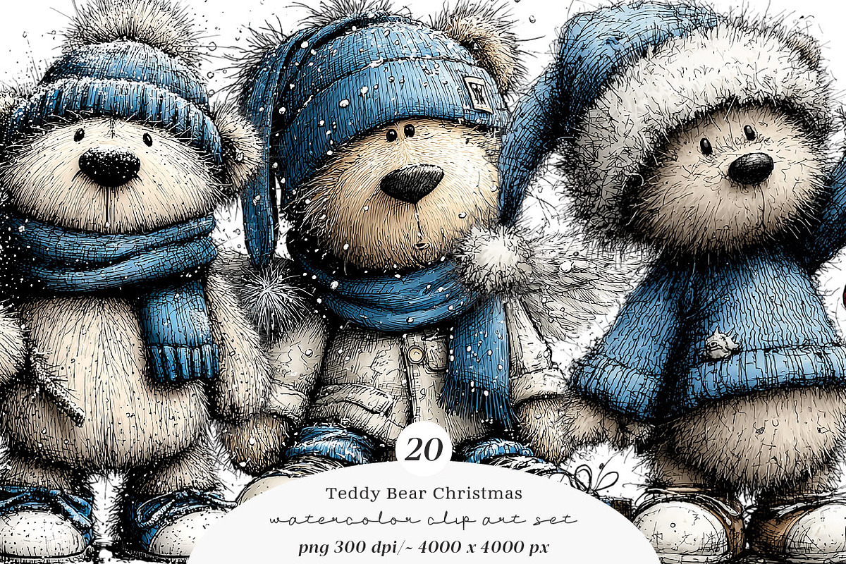 Whimsical Teddy Bear Christmas, a Transportation Illustration by SinaCreation (Photo 1 of 7)