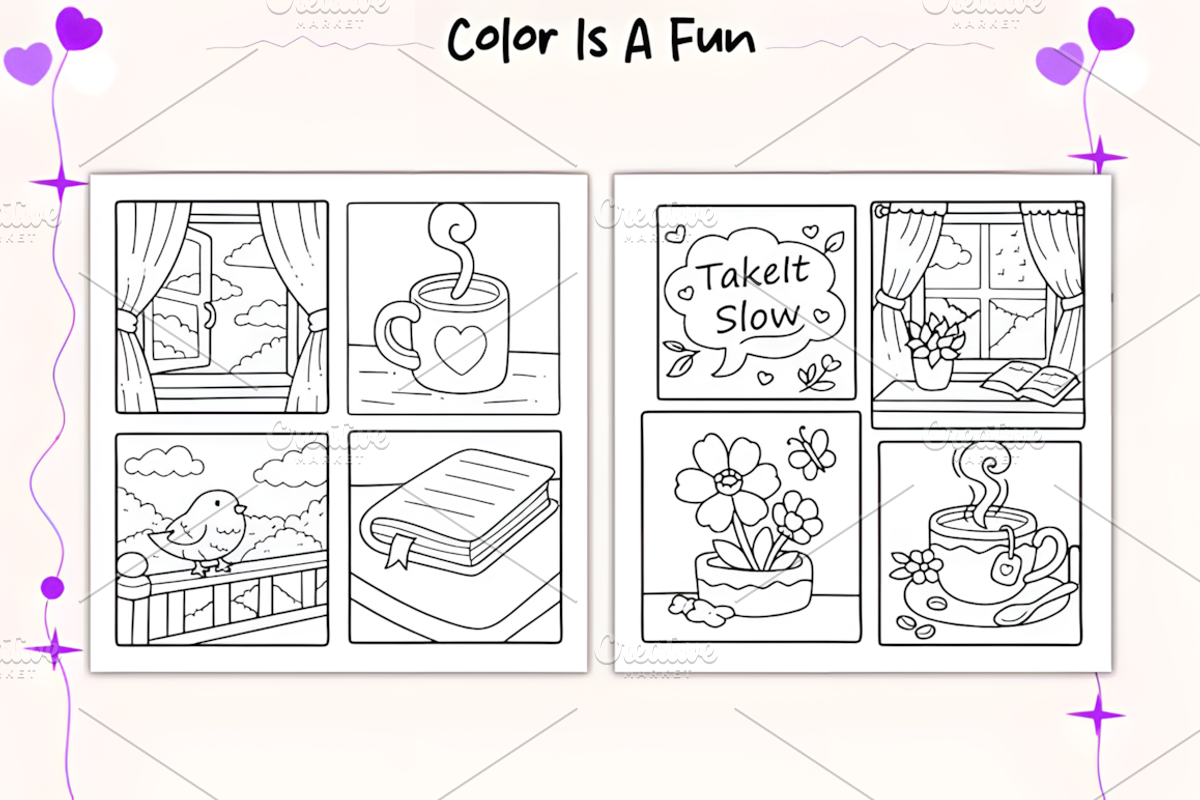 Stress Relief Panel Art Coloring Pag, a Decorative Illustration by Coco Bloom (Photo 3 of 4)