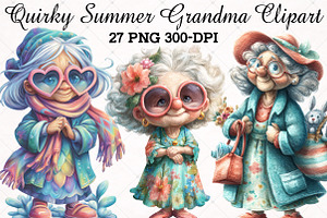 Quirky Summer Grandma Clipart Bundle, an Illustration by RobertsArt