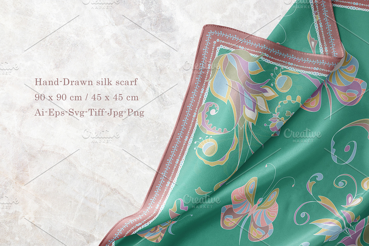 Pastel Butterfly Garden Silk Scarf, an Object Graphic by ilustrinna (Photo 3 of 6)