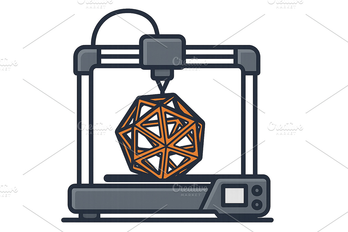 3D printer creating an intricate, an Object Illustration by ZinetroN
