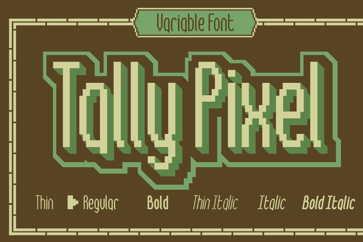 Tally Pixel - Retro Variable Font, a Sans Serif Font by Attype (Photo 1 of 9)