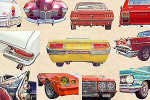 Vintage Collage Car Cut Outs Set