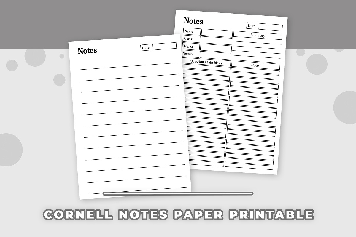 Cornell Notes Paper Printable, a Print Template by Snapybiz