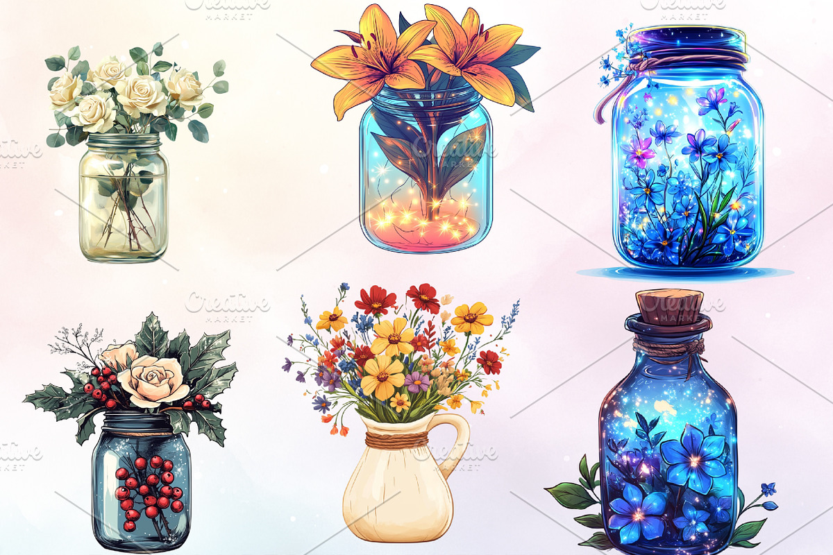 Flower in Jar Sublimation Clipart, an Illustration by Watercolor design (Photo 3 of 4)