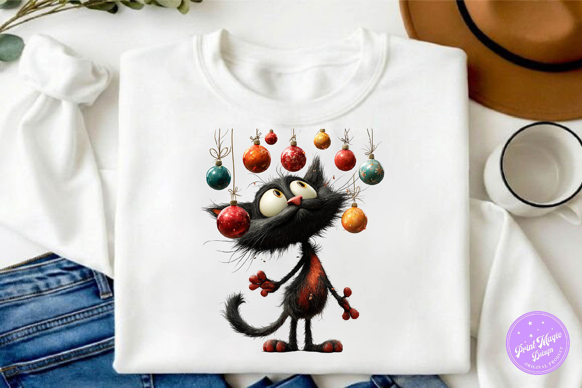 Whimsical Funny Christmas Cat, a Seasonal Illustration by fashionaddict (Photo 5 of 6)